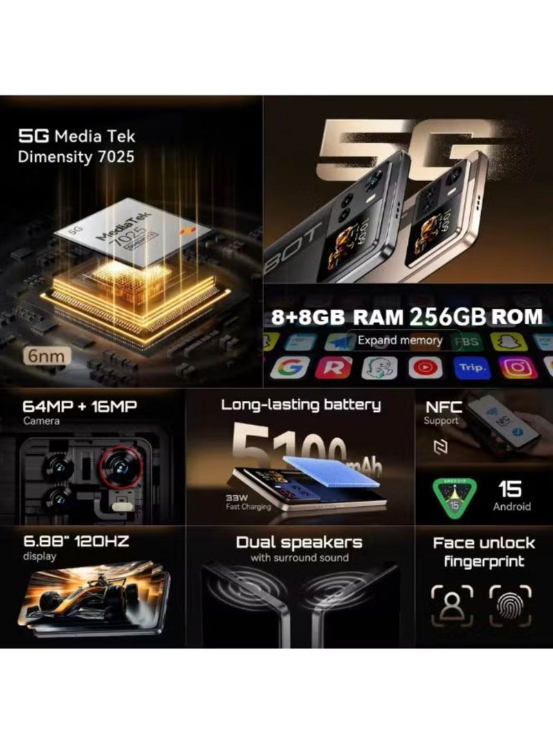 Cubot Smartphone 5G X100, Android 15, 6.88-inch Screen, 8GB RAM, 256GB ROM, 64MP+16MP Camera, 5100mAh Battery Black - Image 5